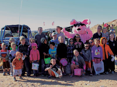 The Easter Bunny makes an appearance that delights kids during an Easter Egg Hunt held at the Spring OHV Roundup south of Overton. PHOTO BY MAGGIE MCMURRAY/Moapa Valley Progress.