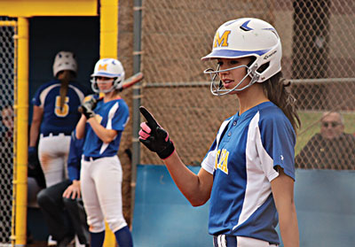 MVHS Senior Mercedes Gale gets ready to go to bat for the Pirates during the Senior Night game on Monday last week. PHOTO BY GANNON HANEVOLD/Moapa Valley Progress.