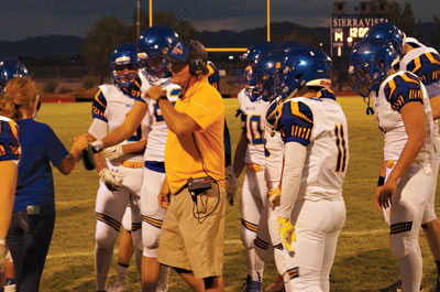 The MVHS Varsity Football team struggled in their first game of the season against Sierra Vista High School in Las Vegas on Friday night. PHOTO BY DAVE BELCHER/Moapa Valley Progress.