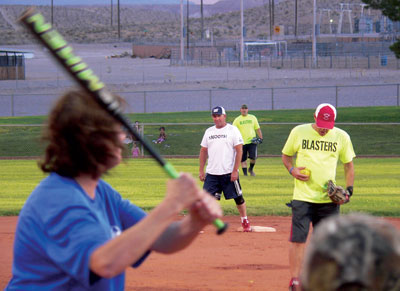 The Farmers dominated the Blasters last week in a double header and remained undefeated in the Parks and Rec Co-ed Softball League. PHOTO BY GANNON HANEVOLD/Moapa Valley Progress.