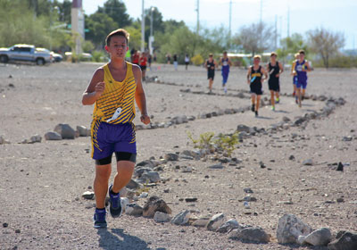 Nathan Waite runs the 5K race at SECTA on Tuesday afternoon. Waite finished the race in 19th place for the boys. PHOTO BY VERNON ROBISON/Moapa Valley Progress.