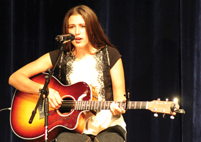 Madison Bush plays and sings an original song  a the Moapa Valley Talent Showcase last week.  PHOTO BY MAGGIE MCMURRAY/Moapa Valley Progress.