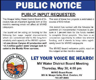 MV Water District Board Meeting @ Moapa Valley Water District